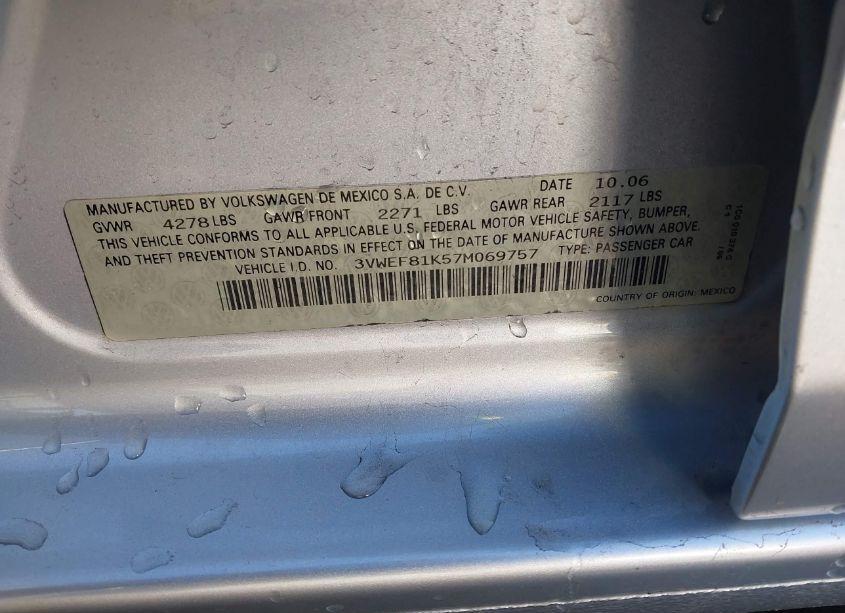 Photo 9 of 2007 Volkswagen Jetta WOLFSBURG EDITION (VIN 3VWEF81K57M069757)