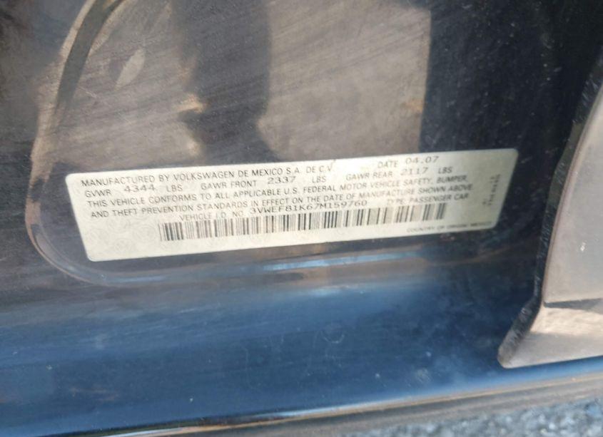 Photo 9 of 2007 Volkswagen Jetta WOLFSBURG EDITION (VIN 3VWEF81K67M159760)