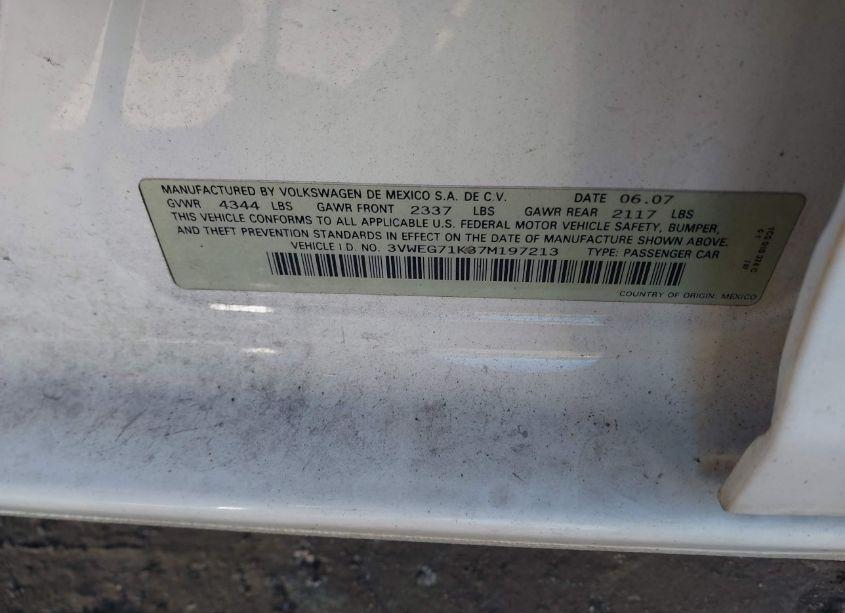 Photo 9 of 2007 Volkswagen Jetta WOLFSBURG EDITION (VIN 3VWEG71K37M197213)