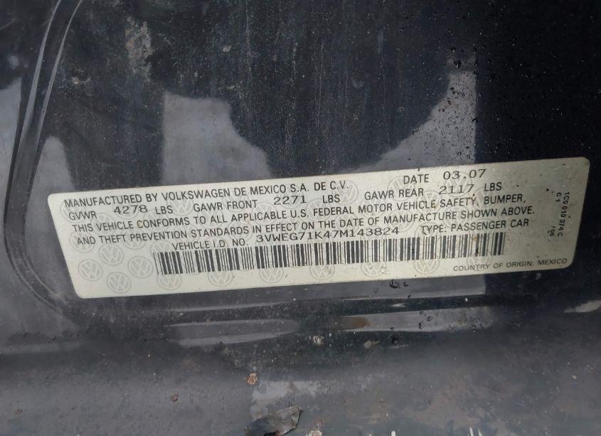 Photo 9 of 2007 Volkswagen Jetta WOLFSBURG EDITION (VIN 3VWEG71K47M143824)