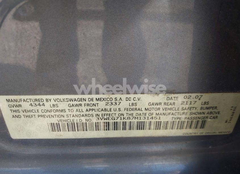 Photo 9 of 2007 Volkswagen Jetta WOLFSBURG EDITION (VIN 3VWEG71K87M131451)