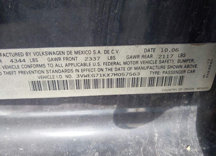 Photo 9 of 2007 Volkswagen Jetta WOLFSBURG EDITION (VIN 3VWEG71KX7M057563)