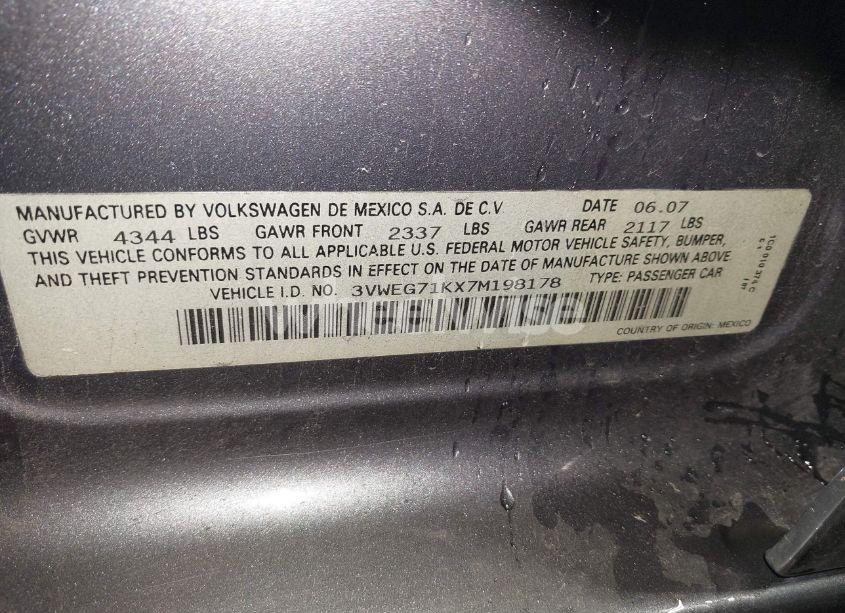 Photo 9 of 2007 Volkswagen Jetta WOLFSBURG EDITION (VIN 3VWEG71KX7M198178)