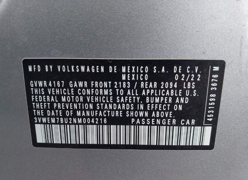 Photo 9 of 2022 Volkswagen Jetta 1.5T SE (VIN 3VWEM7BU2NM004216)