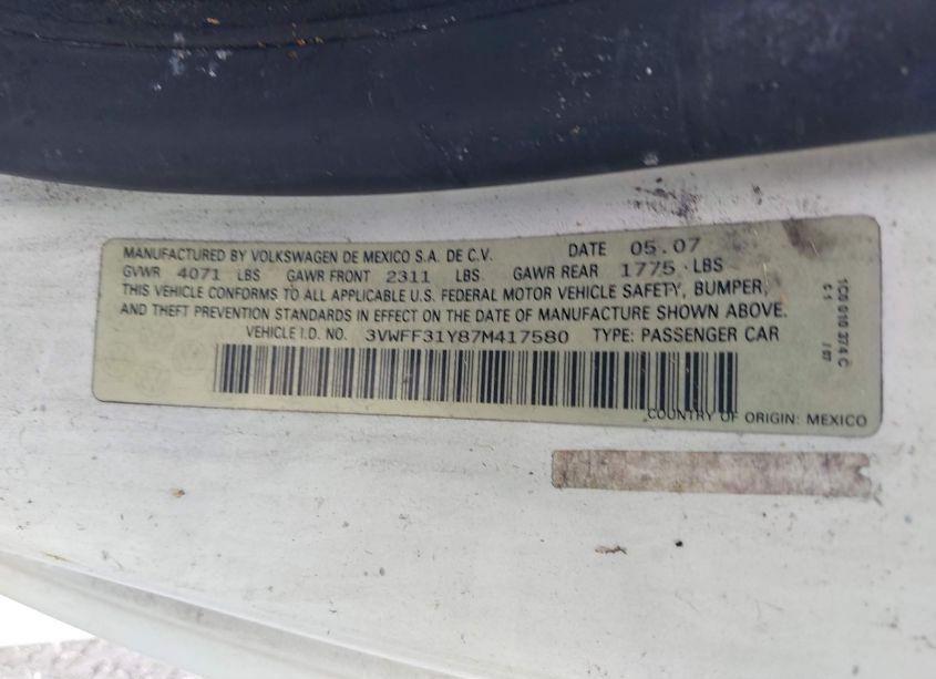 Photo 9 of 2007 Volkswagen New BEETLE TRIPLE WHITE (VIN 3VWFF31Y87M417580)