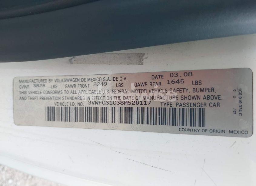 Photo 9 of 2008 Volkswagen New BEETLE BLACK TIE EDITION/TRIPLE WHITE (VIN 3VWFG31C38M520117)