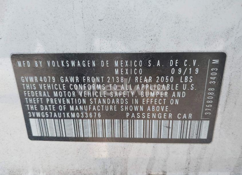 Photo 9 of 2019 Volkswagen Golf 1.4T S/1.4T SE (VIN 3VWG57AU1KM033676)