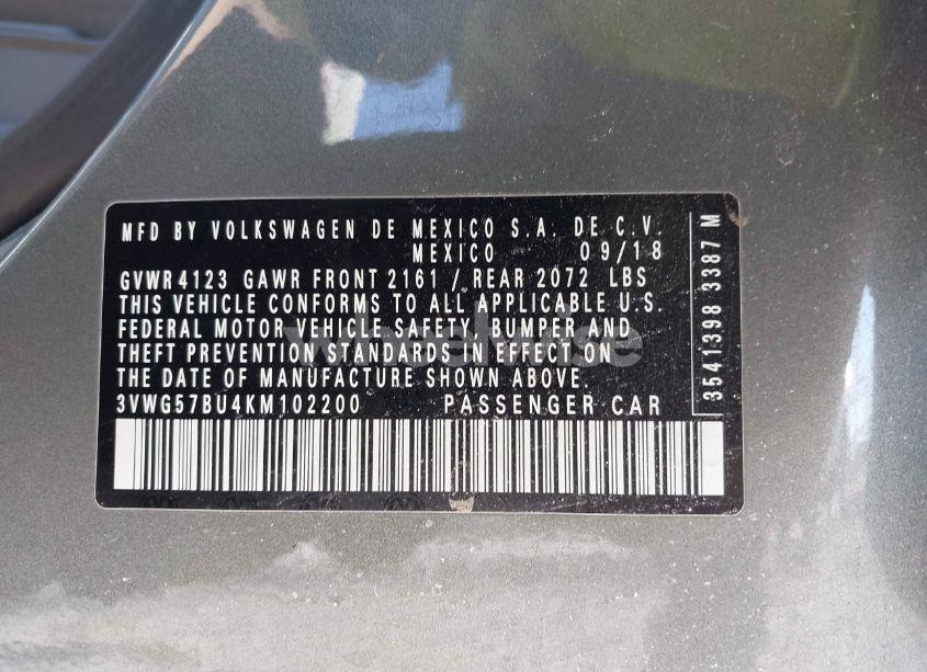 Photo 9 of 2019 Volkswagen Jetta 1.4T SEL PREMIUM (VIN 3VWG57BU4KM102200)