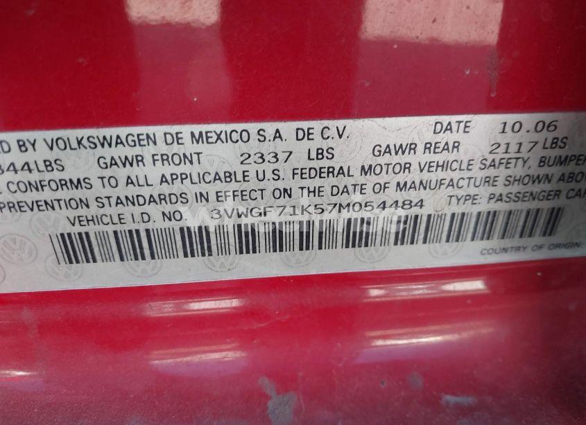 Photo 9 of 2007 Volkswagen Jetta (VIN 3VWGF71K57M054484)