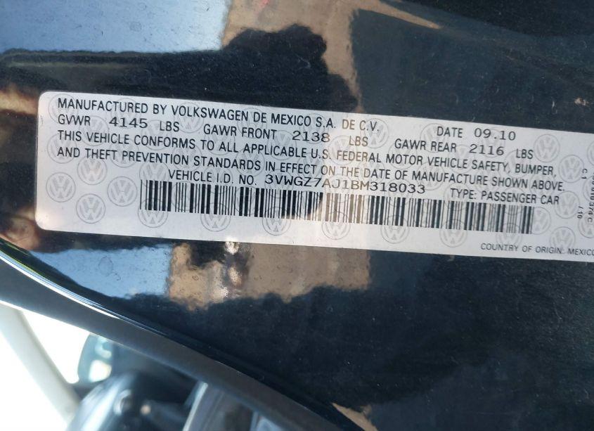 Photo 9 of 2011 Volkswagen Jetta 2.5L SEL (VIN 3VWGZ7AJ1BM318033)