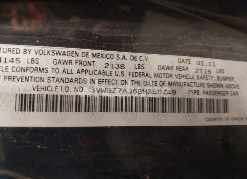 Photo 9 of 2011 Volkswagen Jetta 2.5L SEL (VIN 3VWGZ7AJ6BM350749)