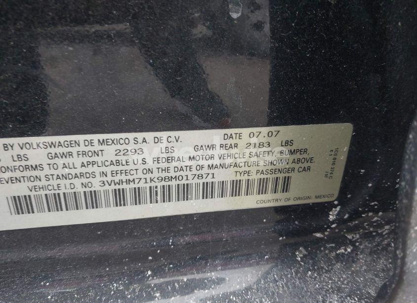 Photo 9 of 2008 Volkswagen Jetta S (VIN 3VWHM71K98M017871)