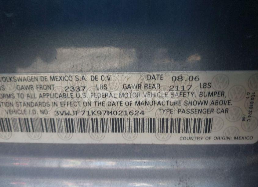Photo 9 of 2007 Volkswagen Jetta 2.5 (VIN 3VWJF71K97M021624)