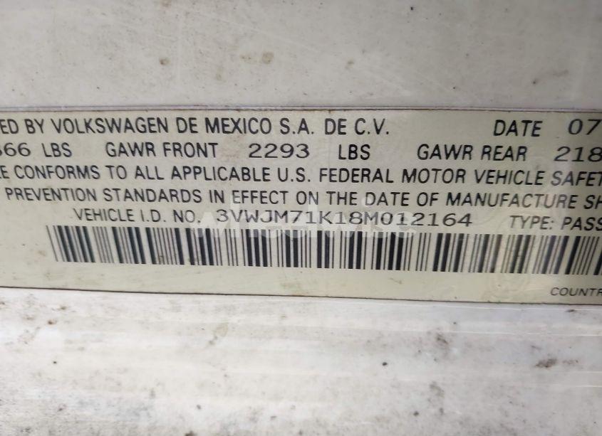 Photo 9 of 2008 Volkswagen Jetta S (VIN 3VWJM71K18M012164)