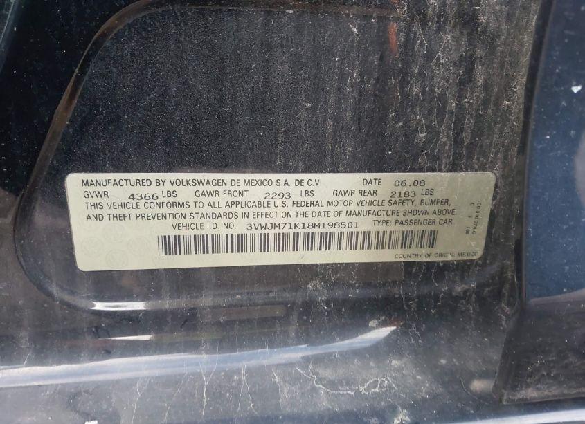 Photo 9 of 2008 Volkswagen Jetta S (VIN 3VWJM71K18M198501)