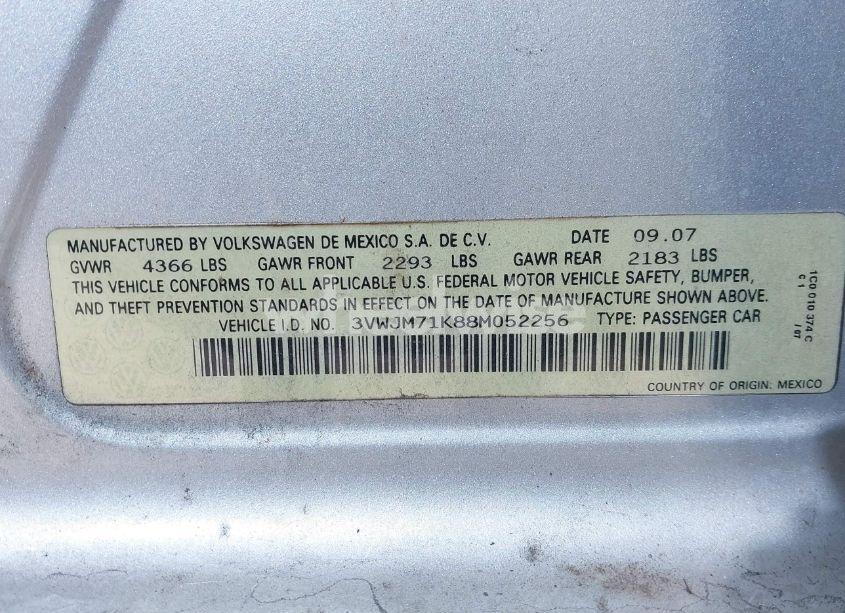 Photo 9 of 2008 Volkswagen Jetta S (VIN 3VWJM71K88M052256)