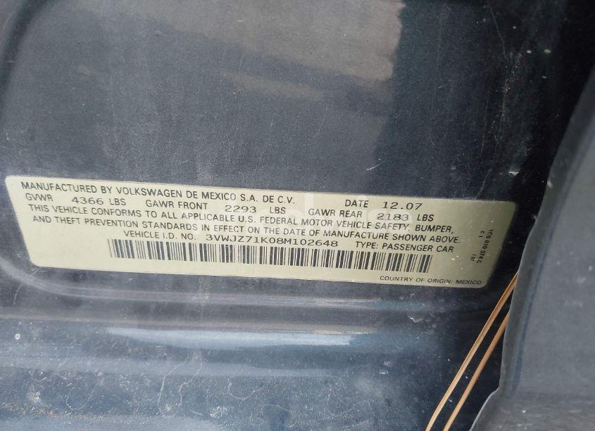 Photo 9 of 2008 Volkswagen Jetta S (VIN 3VWJZ71K08M102648)