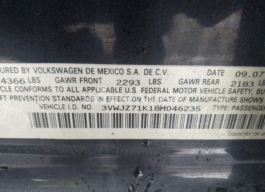 Photo 9 of 2008 Volkswagen Jetta S (VIN 3VWJZ71K18M046235)