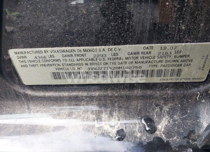 Photo 9 of 2008 Volkswagen Jetta S (VIN 3VWJZ71K28M102750)