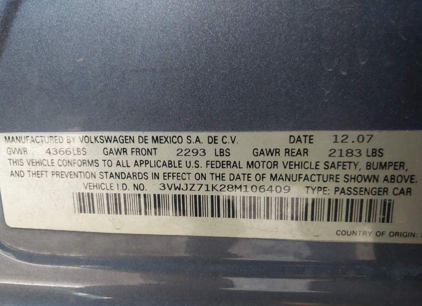 Photo 9 of 2008 Volkswagen Jetta S (VIN 3VWJZ71K28M106409)