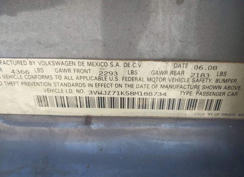 Photo 9 of 2008 Volkswagen Jetta S (VIN 3VWJZ71K58M188734)