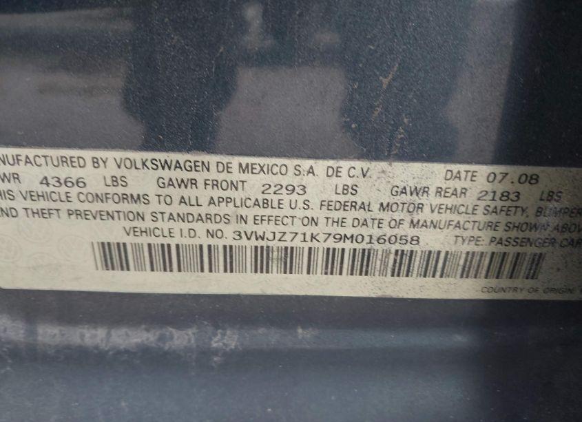 Photo 9 of 2009 Volkswagen Jetta S (VIN 3VWJZ71K79M016058)