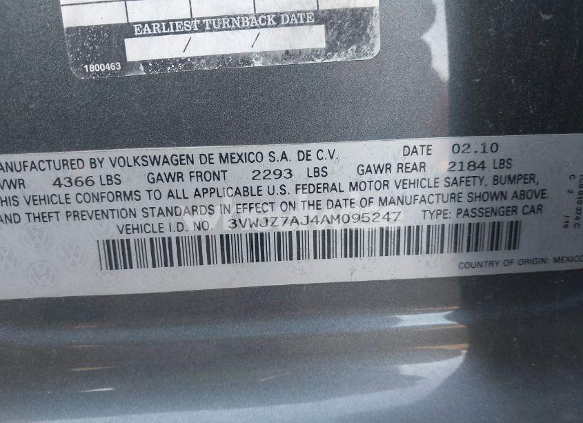 Photo 9 of 2010 Volkswagen Jetta S (VIN 3VWJZ7AJ4AM095247)