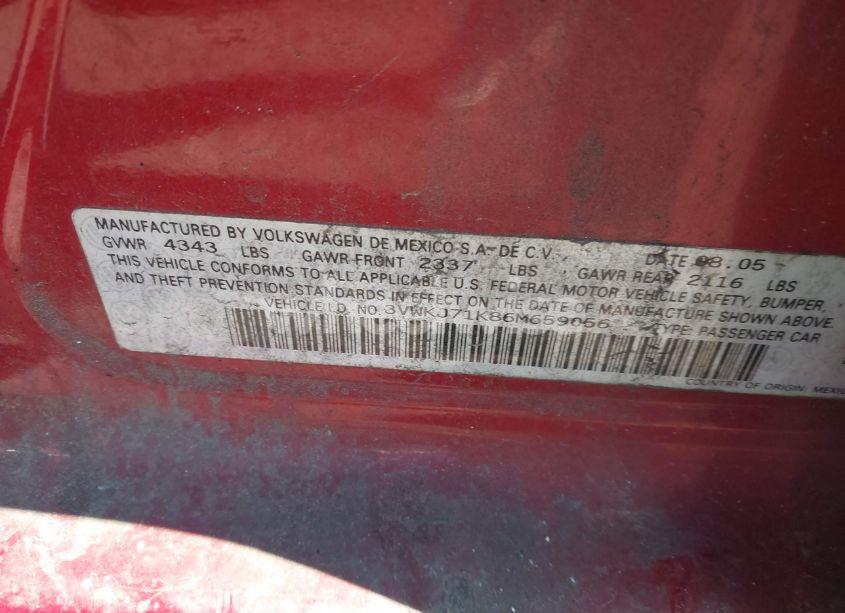 Photo 9 of 2006 Volkswagen Jetta 2.0T (VIN 3VWKJ71K86M659056)