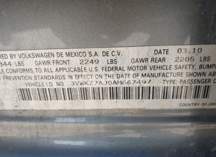 Photo 9 of 2010 Volkswagen Jetta S (VIN 3VWKZ7AJ0AM667497)