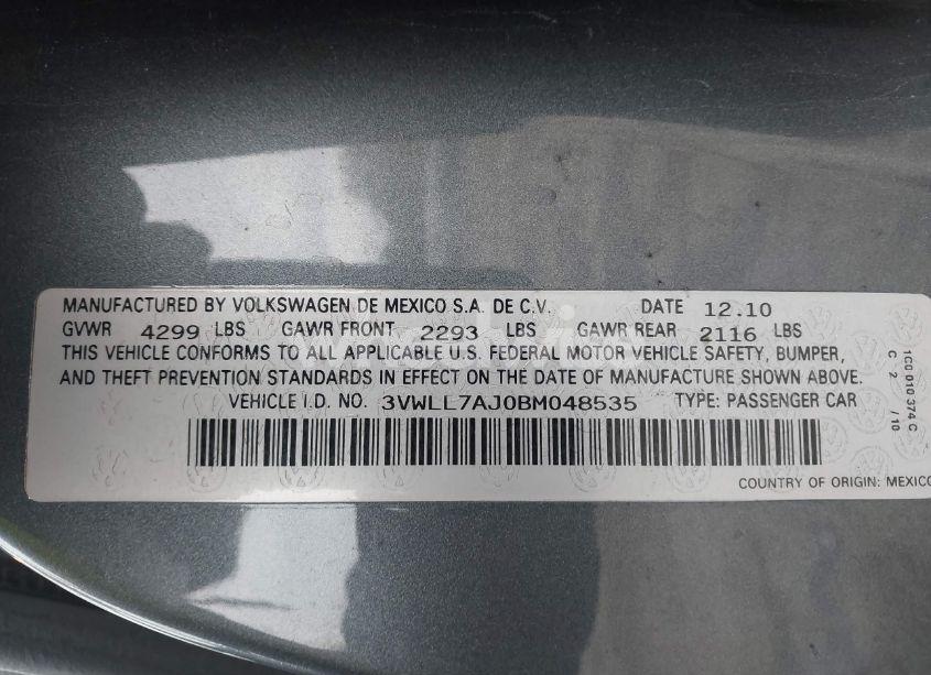 Photo 9 of 2011 Volkswagen Jetta 2.0L TDI (VIN 3VWLL7AJ0BM048535)