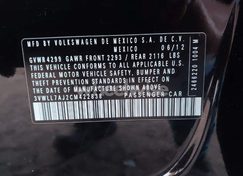 Photo 9 of 2012 Volkswagen Jetta 2.0L TDI (VIN 3VWLL7AJ2CM422838)