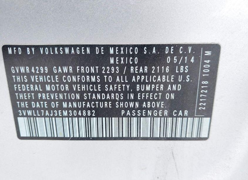 Photo 9 of 2014 Volkswagen Jetta 2.0L TDI VALUE EDITION (VIN 3VWLL7AJ3EM304882)