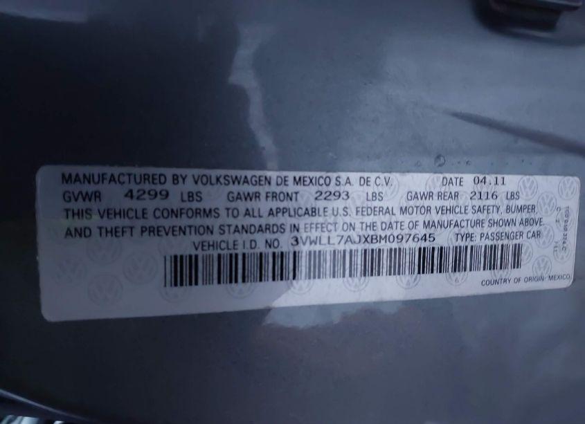 Photo 9 of 2011 Volkswagen Jetta 2.0L TDI (VIN 3VWLL7AJXBM097645)