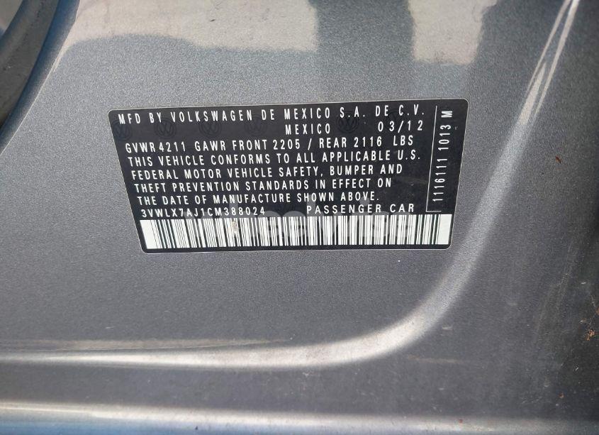 Photo 9 of 2012 Volkswagen Jetta 2.5L SEL (VIN 3VWLX7AJ1CM388024)