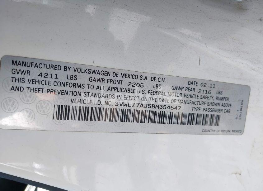 Photo 9 of 2011 Volkswagen Jetta 2.5L SEL (VIN 3VWLZ7AJ5BM354547)