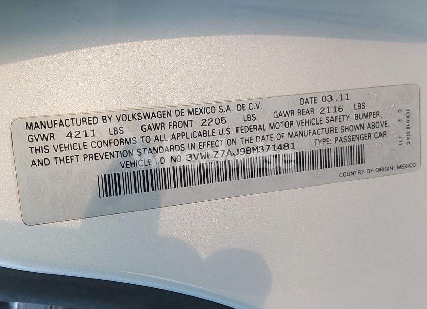 Photo 9 of 2011 Volkswagen Jetta 2.5L SEL (VIN 3VWLZ7AJ9BM371481)