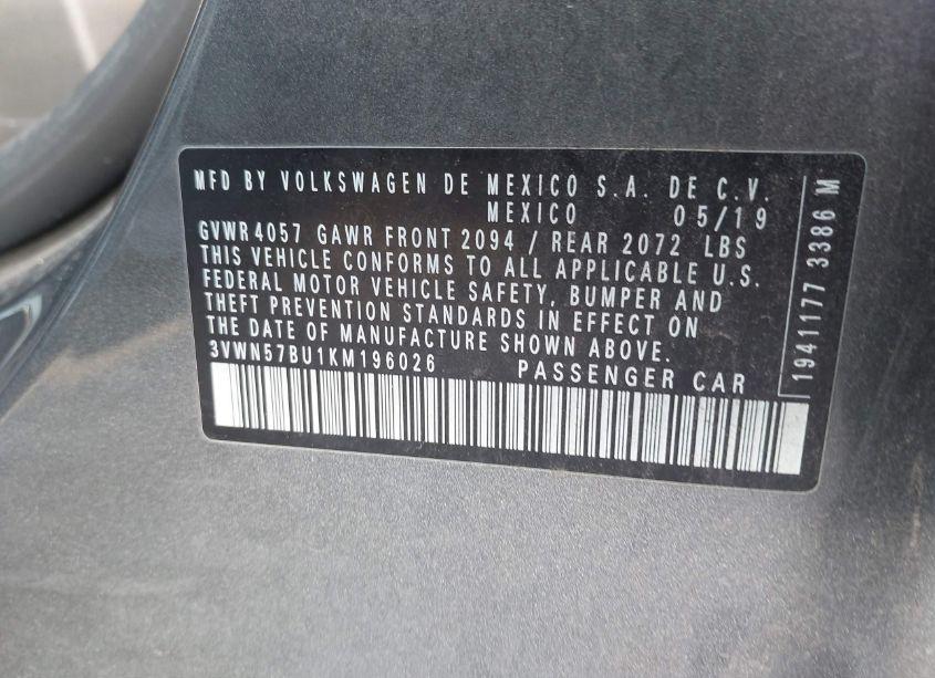 Photo 9 of 2019 Volkswagen Jetta 1.4T S (VIN 3VWN57BU1KM196026)