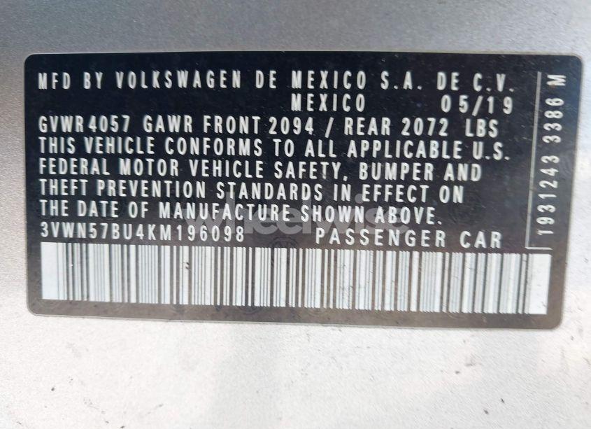 Photo 9 of 2019 Volkswagen Jetta 1.4T S (VIN 3VWN57BU4KM196098)