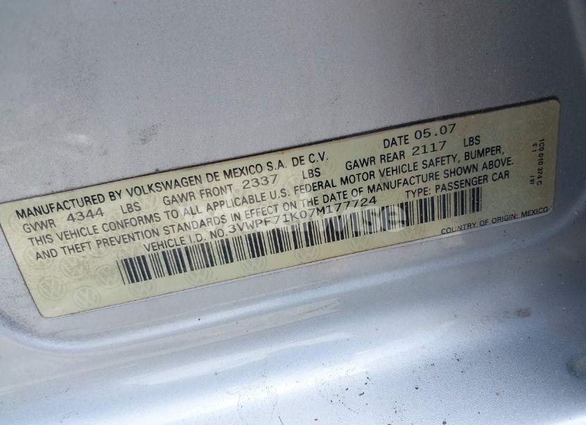 Photo 9 of 2007 Volkswagen Jetta 2.5 (VIN 3VWPF71K07M177724)