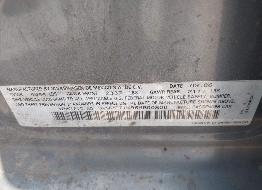 Photo 9 of 2006 Volkswagen Jetta VALUE EDITION (VIN 3VWPF71K86M800800)