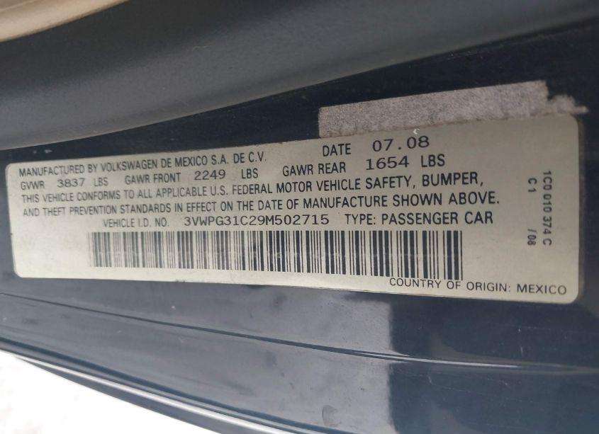 Photo 9 of 2009 Volkswagen New BEETLE 2.5L (VIN 3VWPG31C29M502715)