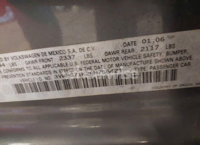 Photo 9 of 2006 Volkswagen Jetta VALUE EDITION (VIN 3VWPG71K26M756421)