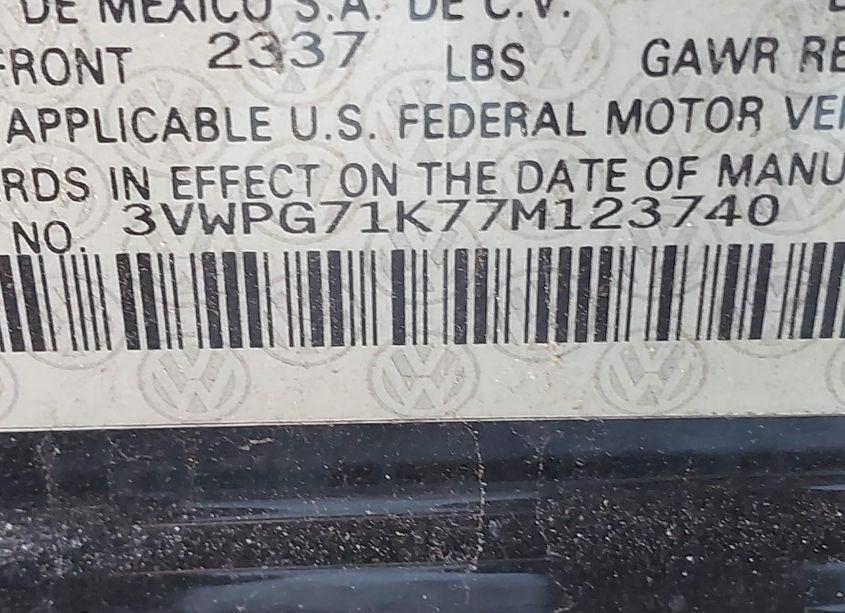 Photo 9 of 2007 Volkswagen Jetta 2.5 (VIN 3VWPG71K77M123740)