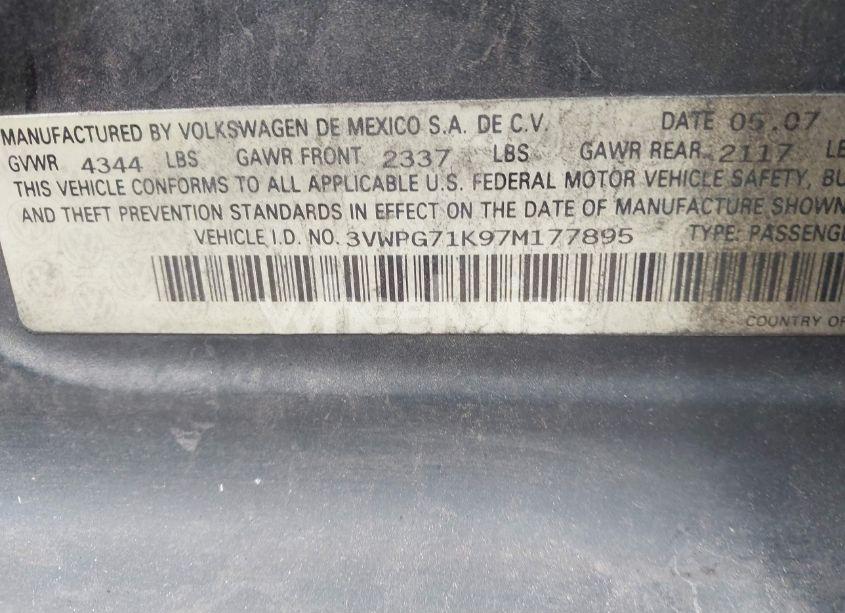 Photo 9 of 2007 Volkswagen Jetta 2.5 (VIN 3VWPG71K97M177895)