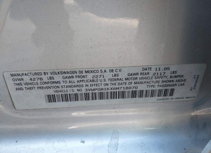 Photo 9 of 2006 Volkswagen Jetta VALUE EDITION (VIN 3VWPG81KX6M718070)