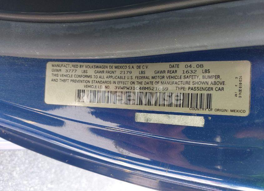 Photo 9 of 2008 Volkswagen New BEETLE S (VIN 3VWPW31C48M521669)