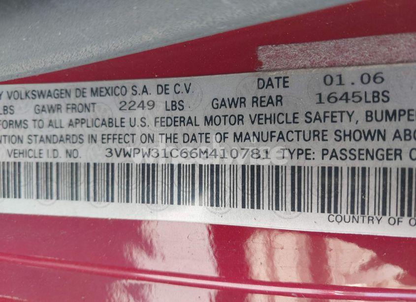 Photo 9 of 2006 Volkswagen New BEETLE 2.5 (VIN 3VWPW31C66M410781)