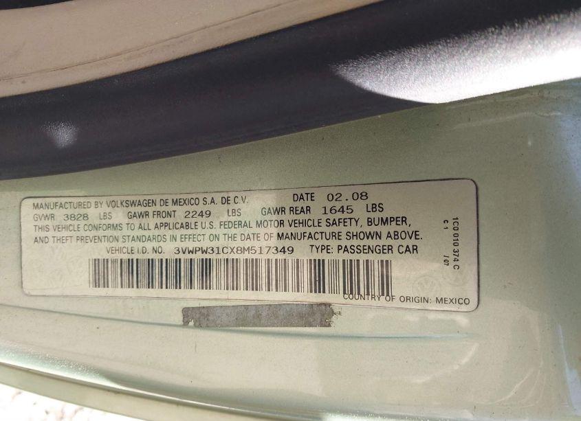 Photo 9 of 2008 Volkswagen New BEETLE S (VIN 3VWPW31CX8M517349)