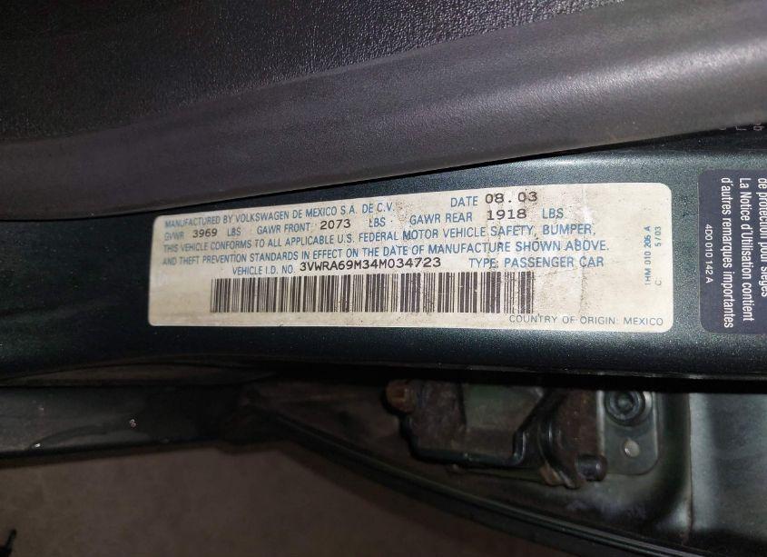 Photo 9 of 2004 Volkswagen Jetta GL (VIN 3VWRA69M34M034723)