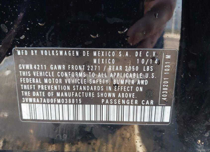 Photo 9 of 2015 Volkswagen Golf TDI SEL 4-DOOR (VIN 3VWRA7AU0FM038815)